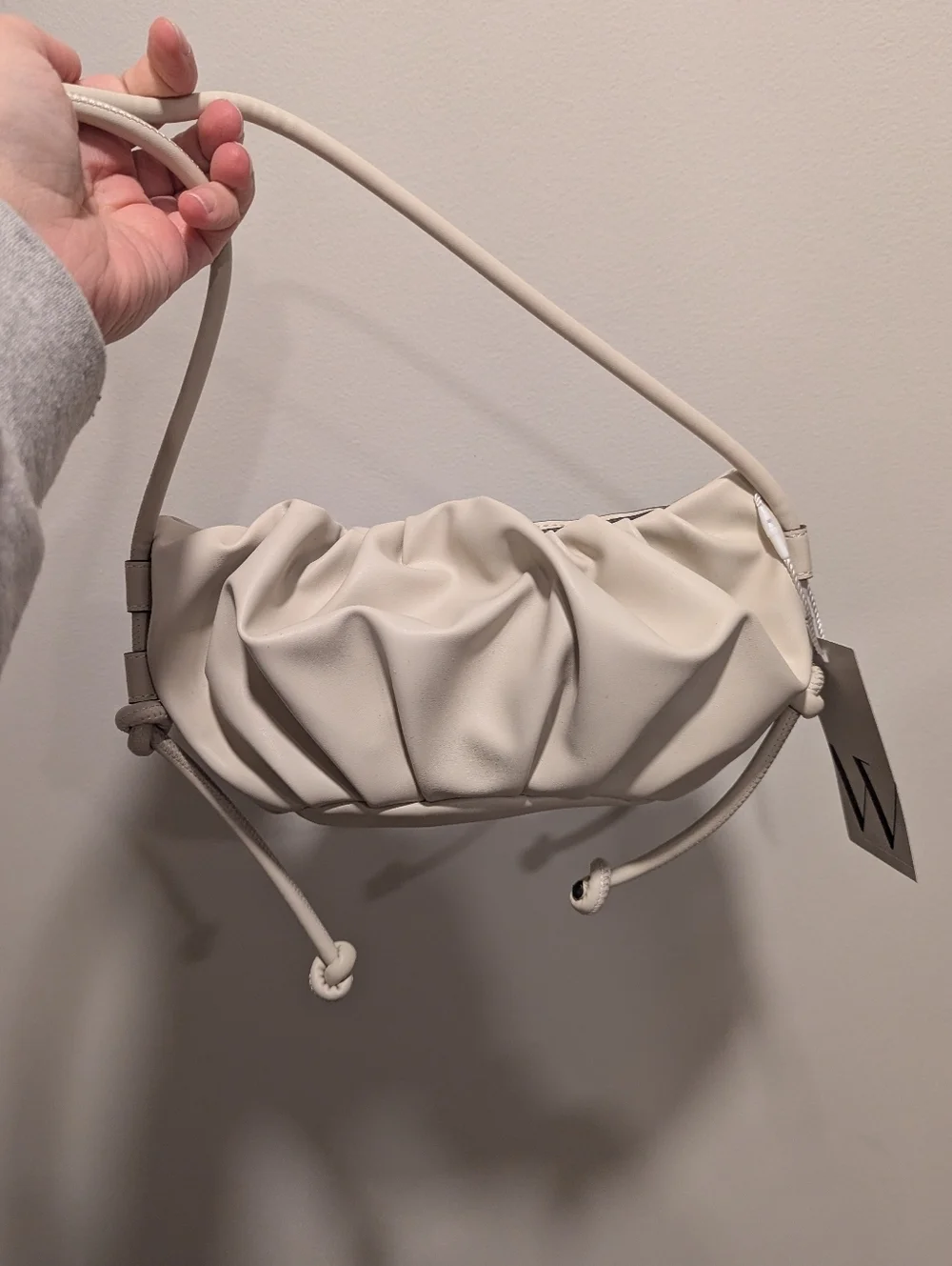 Cream Ruched Crossbody Pouch